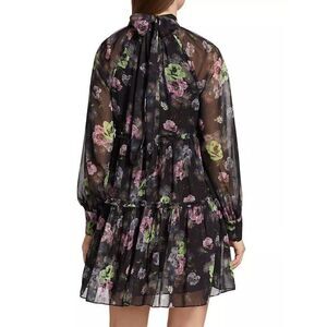Cinq à Sept Women's Black Multi Revina Floral Gauze Mini Tiered Dress Size 12 NW